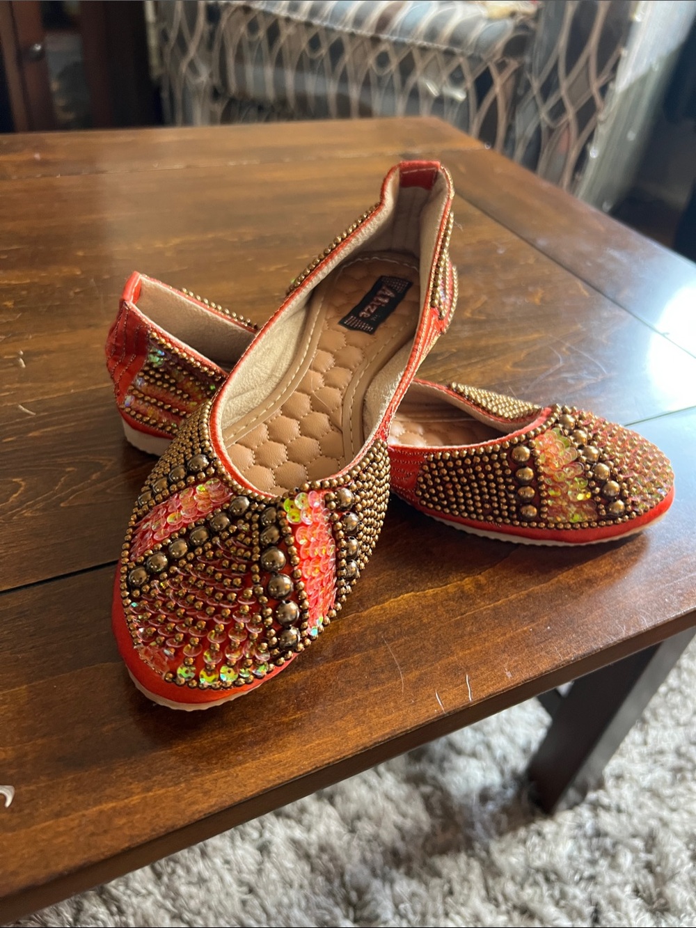 Forever 21 Beaded Orange & Gold Embellished Flats